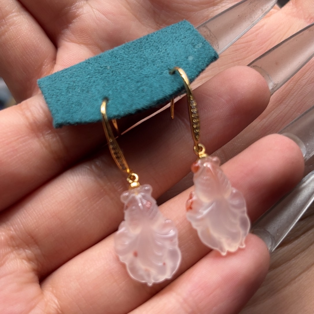 南红玛瑙耳坠银S925镀金镶嵌