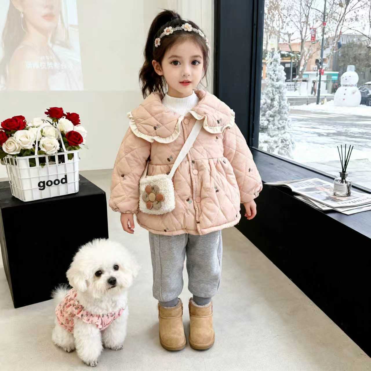 【小樱桃】大翻领花朵包棉女童棉服新款洋气上衣保暖棉衣ZY-J-D21