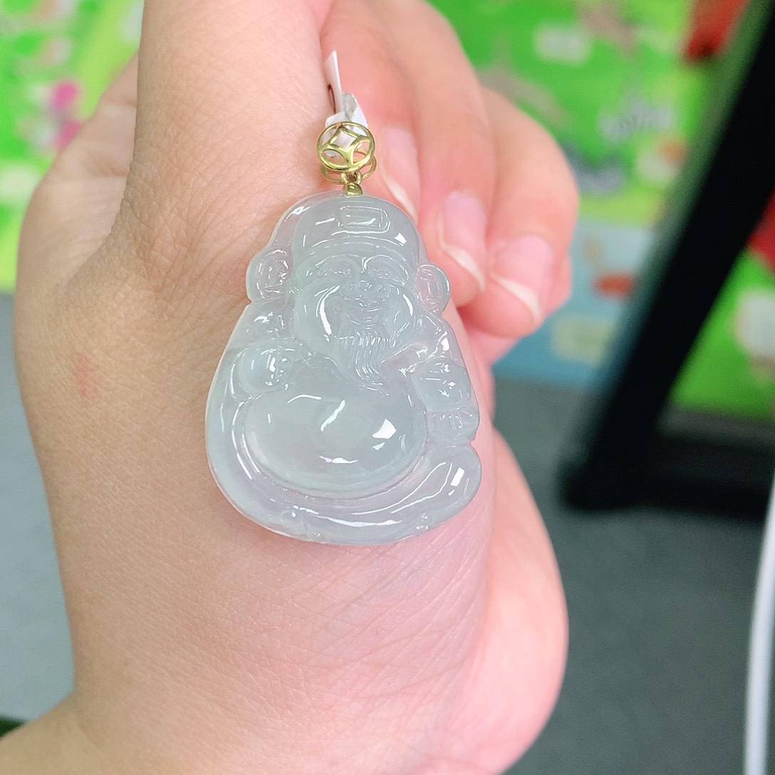 翡翠颈饰18K金镶嵌冰晴财神爷33*25*5.4