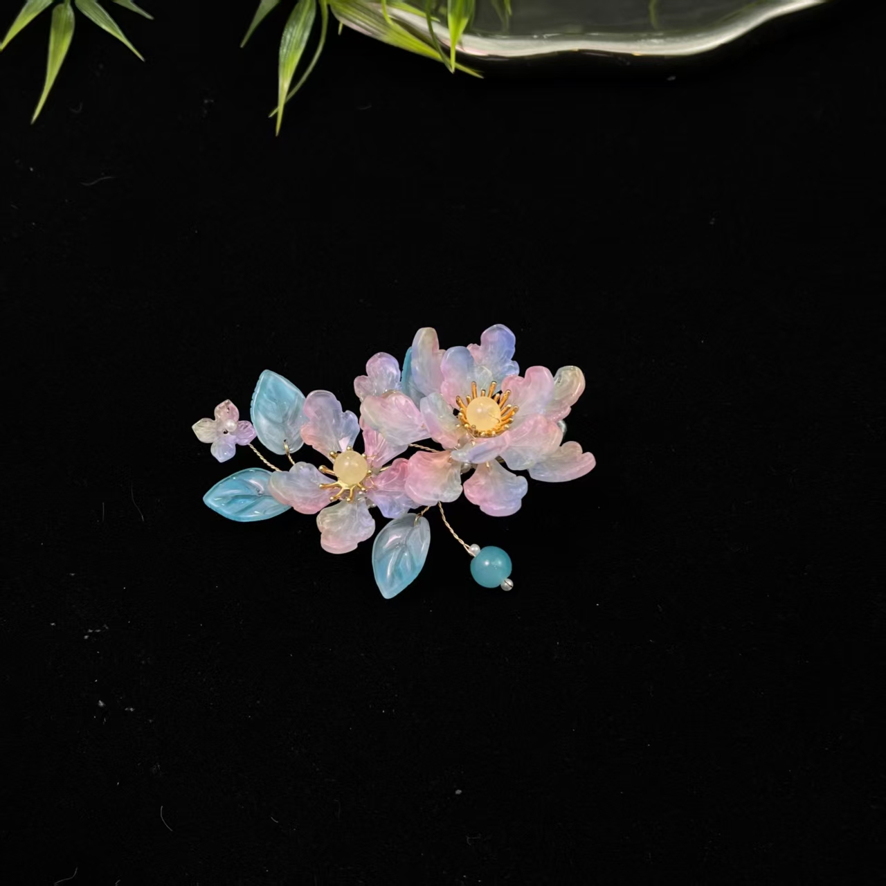 云鬓花古风饰品古装发饰仙气飘飘琉璃发夹 彩萼琼花 汉服发冠B542