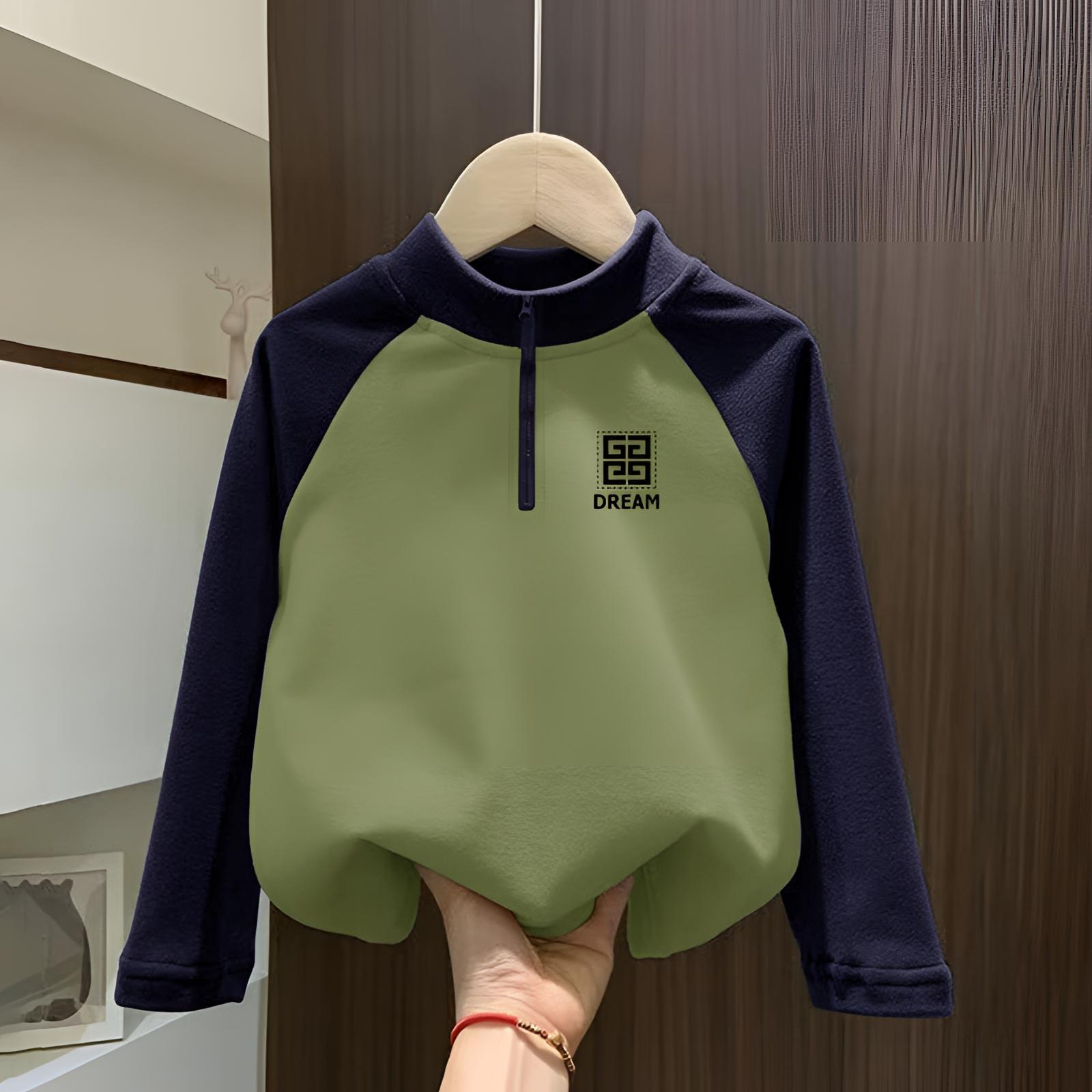 儿童长袖t恤打底衫德绒中大童秋冬季男童拉链衫运动保暖上衣立领