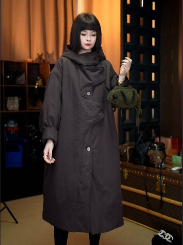 2025冬季新款休闲简约时尚设计师款连帽长款加棉风衣260