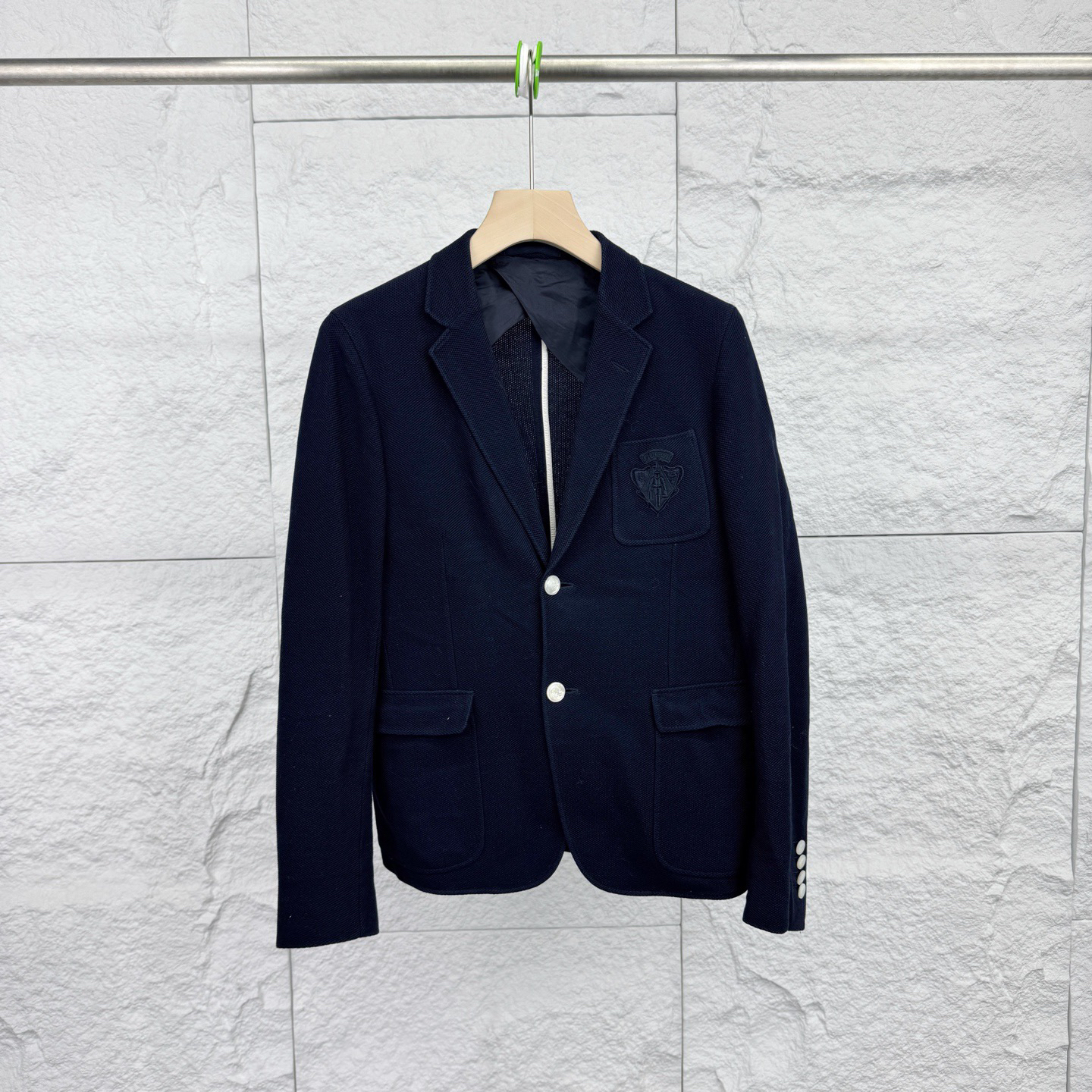 99新 GUCCI/古驰 46码/藏青色徽标单排扣翻领西装/18051851