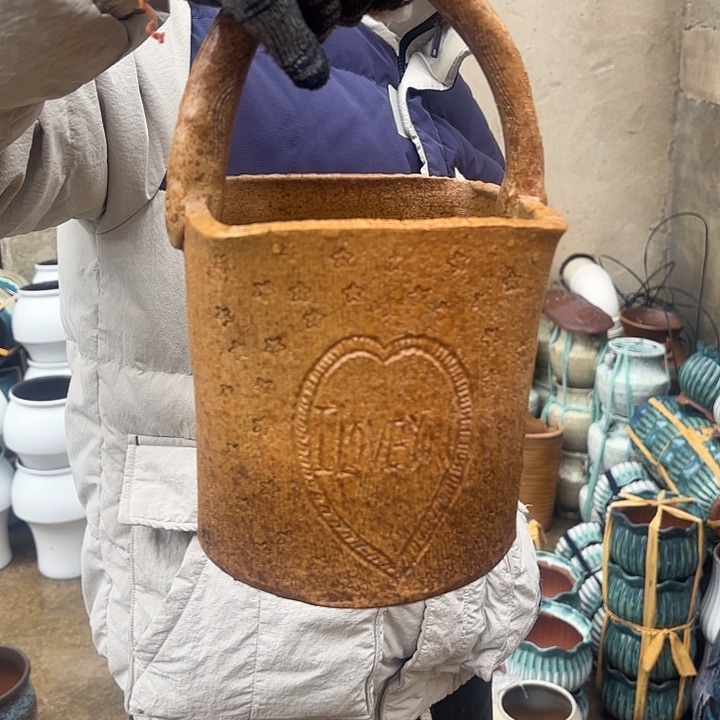 红陶方提篮一个手工