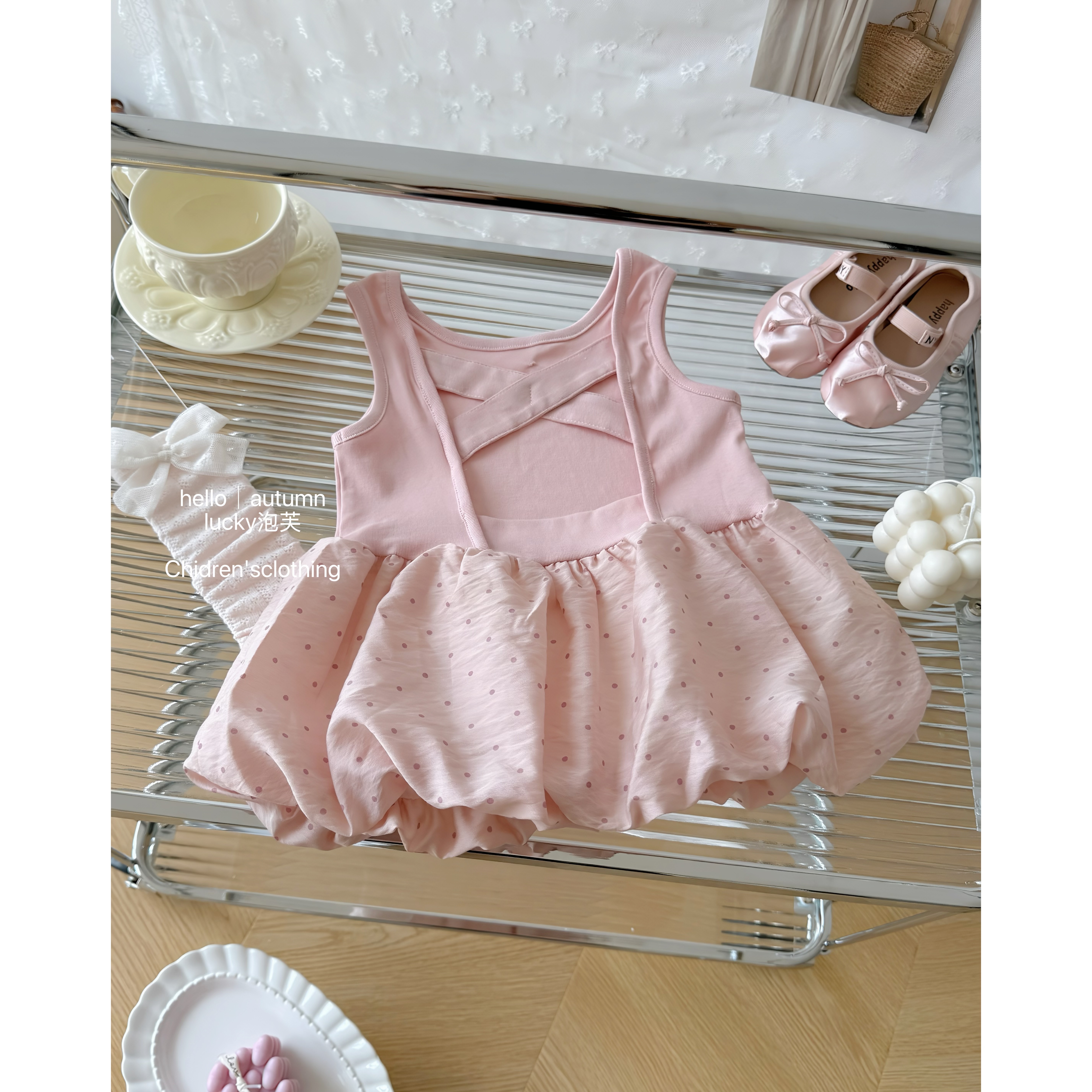 【现现在仓】嘿甜心！女童波点花苞裙夏季25新品洋气女宝露背连衣裙