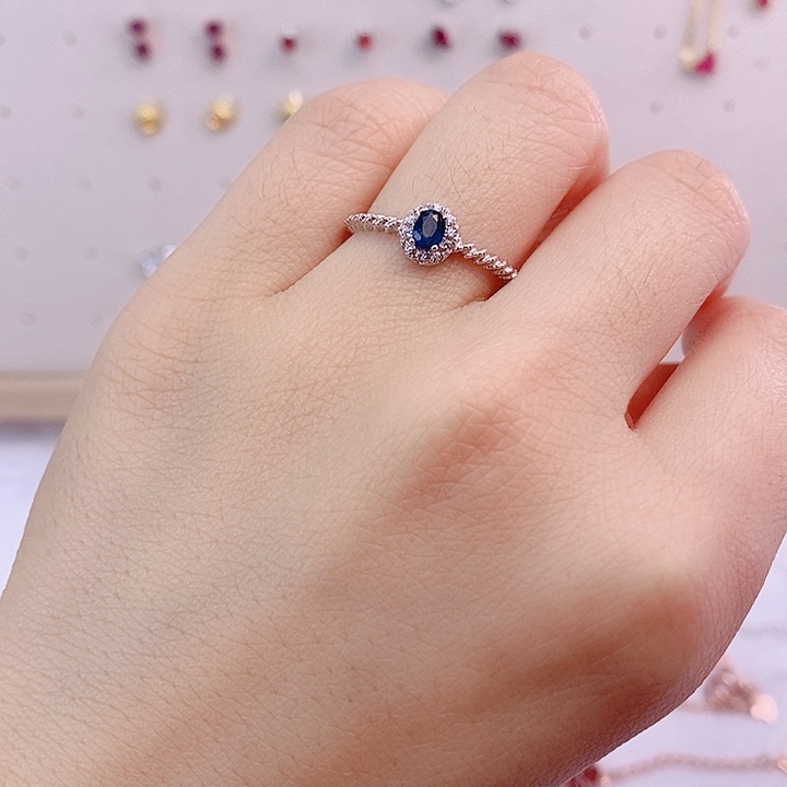 蓝宝石戒指银S925镀金镶嵌