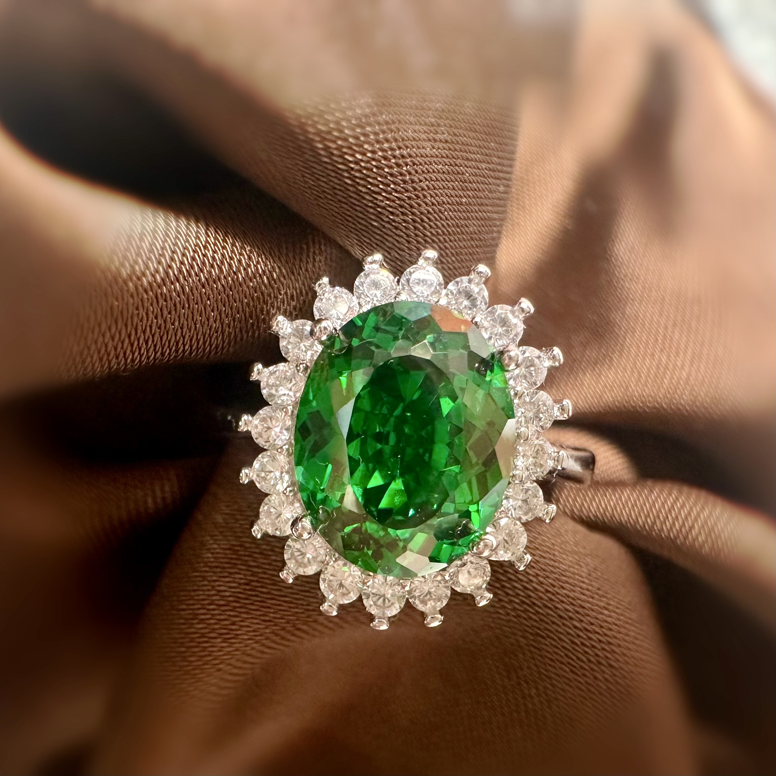 925银戒指 绿色8*10戒指  尖晶女戒彩色超闪多色尖底时尚百搭超美