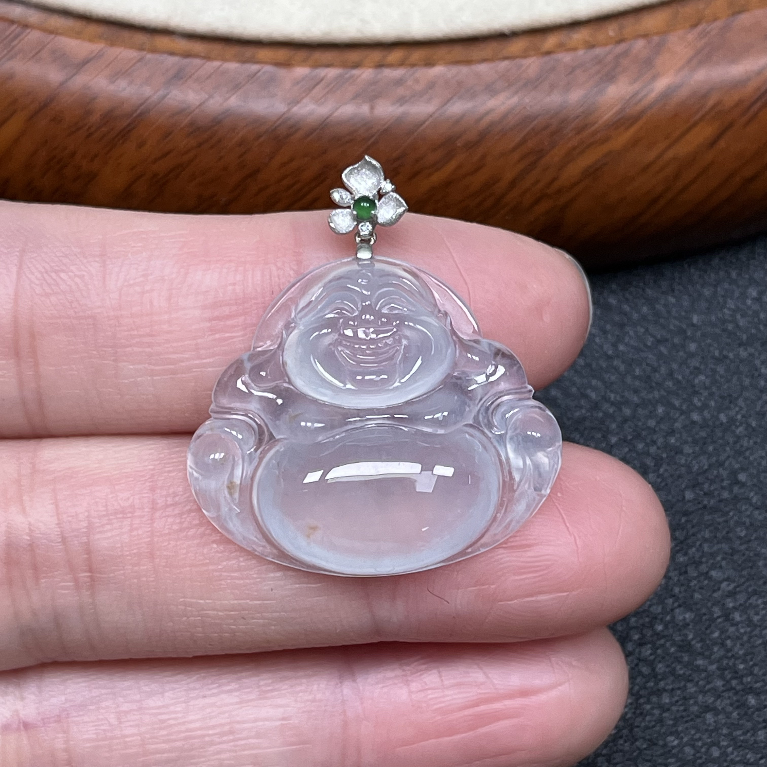 天然缅甸翡翠A货18k金镶嵌冰种佛公冰透气质女士吊坠翡翠玉吊坠