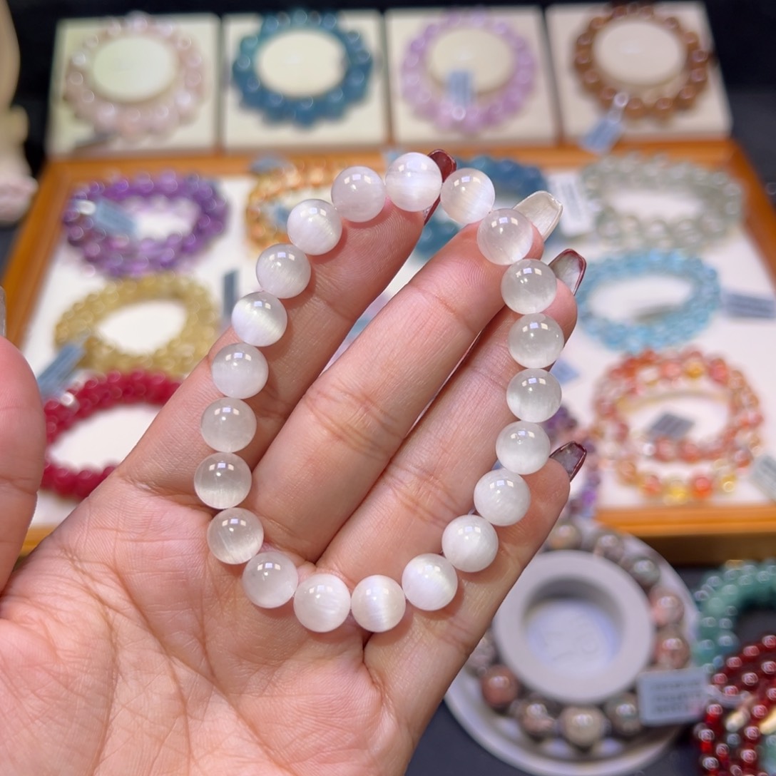 水晶手串未镶嵌猫眼白兔毛9.2m m