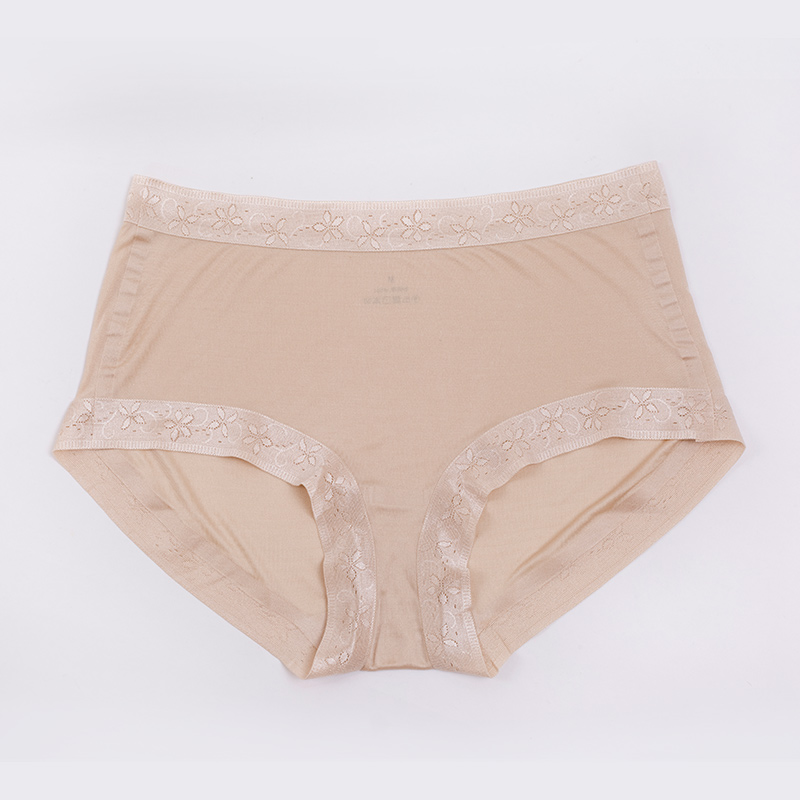 100桑蚕丝｜薄款高弹蕾丝边舒适中腰女真丝三角内裤-MY5807