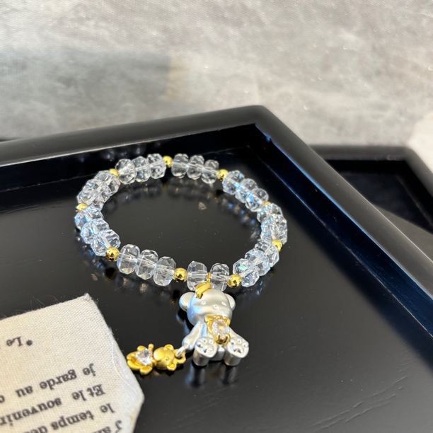 铜合金仿水晶手链 铜合金合成锆石手链 白熊牵黄熊手链SL1200