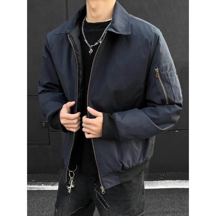 HT55 复古翻领夹克男生潮牌衣服修身休闲工装外套上衣