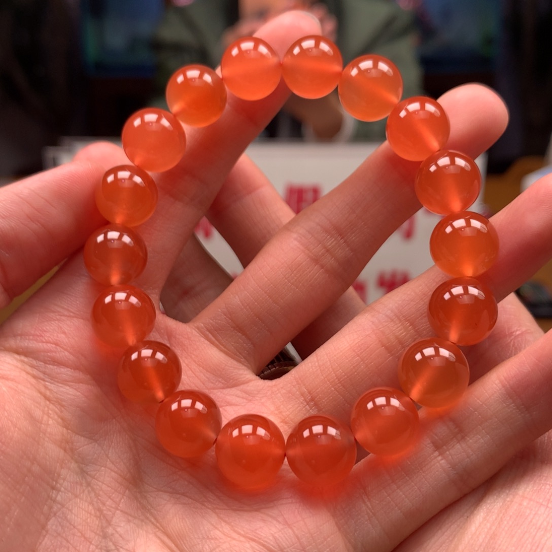 南红玛瑙串未镶嵌鱼塘冰橙色11+