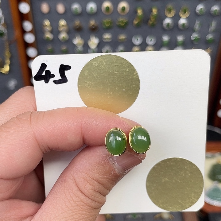 和田玉（碧玉）耳饰银S925镶嵌和田玉45