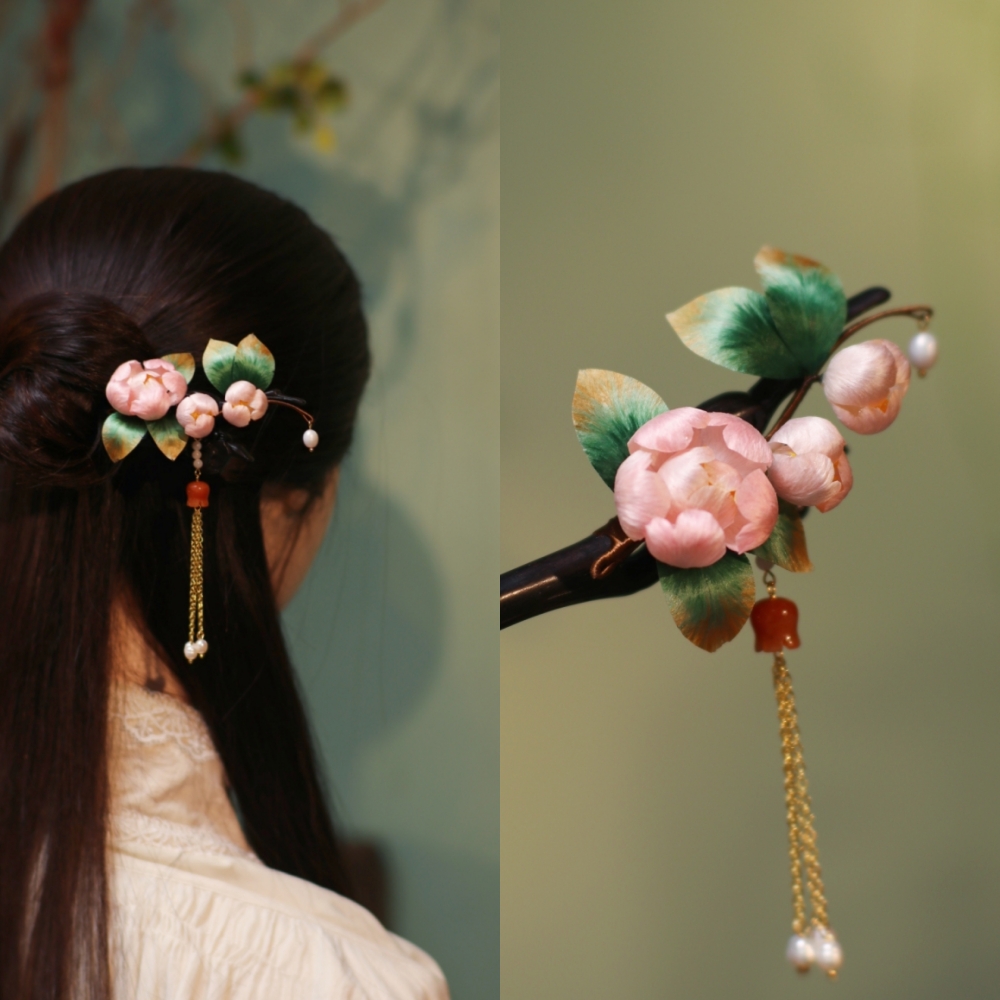 【芍药】桑蚕丝绒花发簪芍药花温柔日常古典簪发