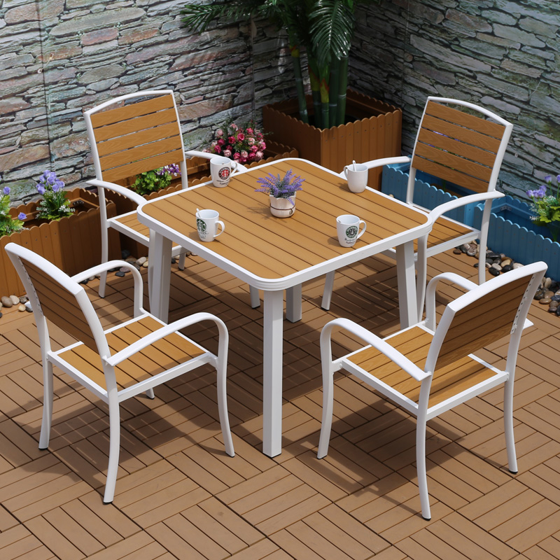 户外桌椅庭院花园防腐木椅别墅室外休闲防水外摆塑木商用桌椅套装