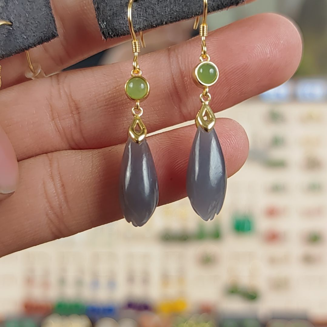 和田玉手饰银S925镶嵌烟紫