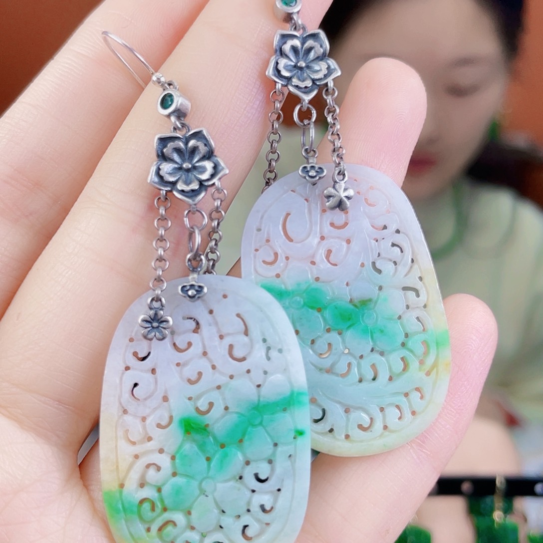 翡翠银S925镶嵌耳饰