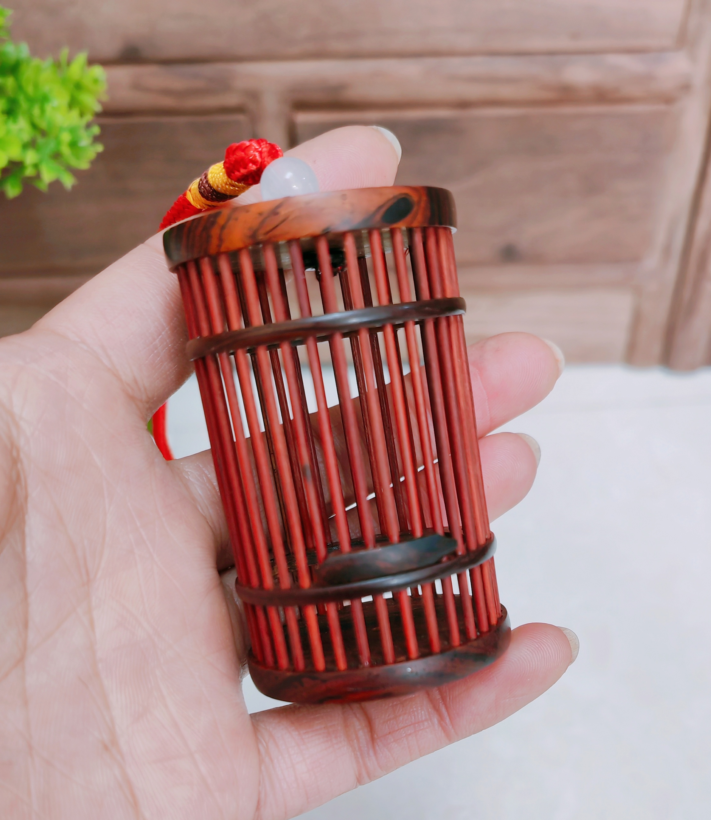 精品红木小款竹铃笼纯手工制作小型鸣虫用具