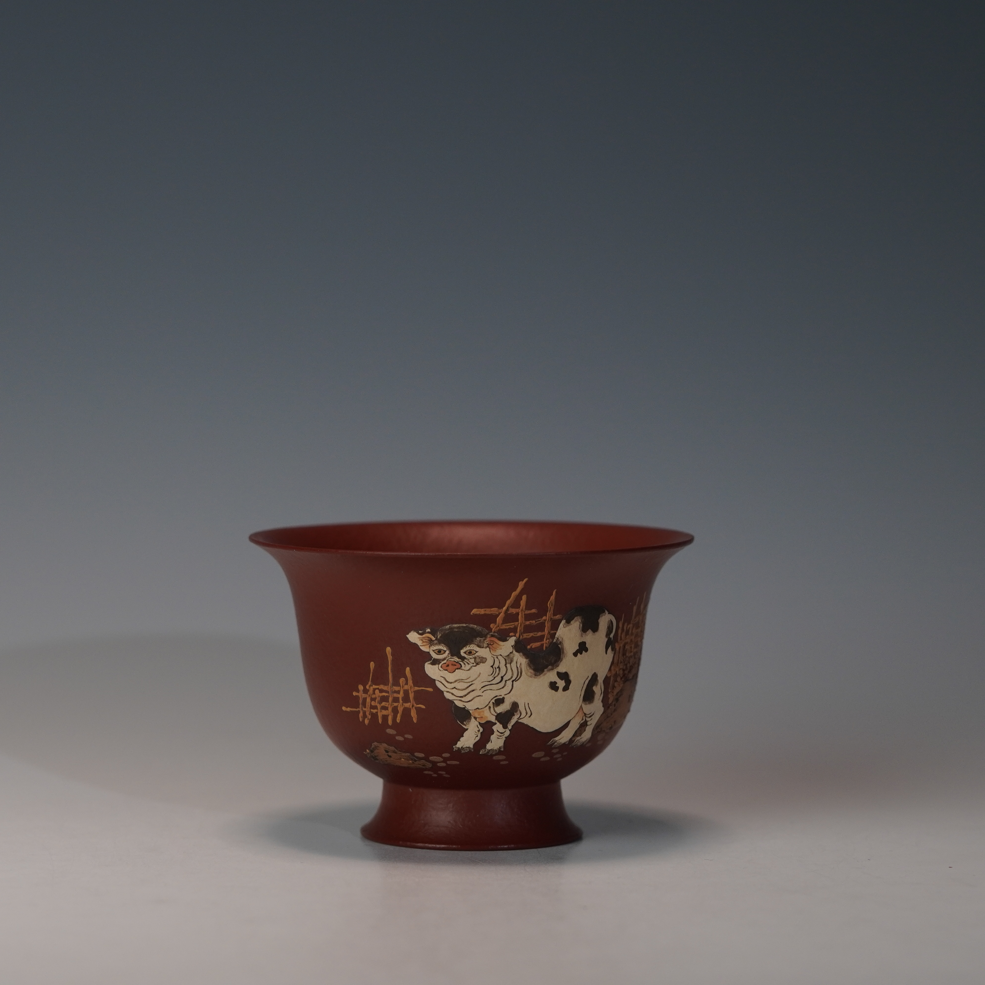 lot.22281 全玲 朱泥泥绘十二生肖猪杯 150cc