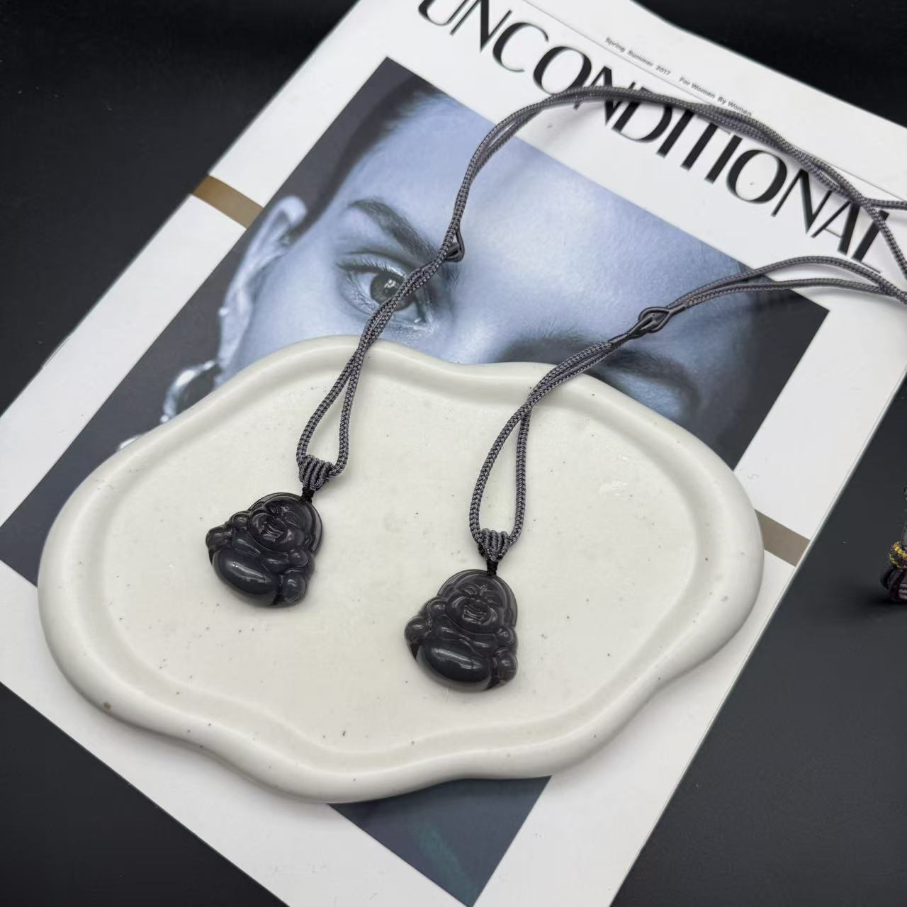 【C233】和田玉烟紫佛公吊坠紫色手工编绳（多样性发一）