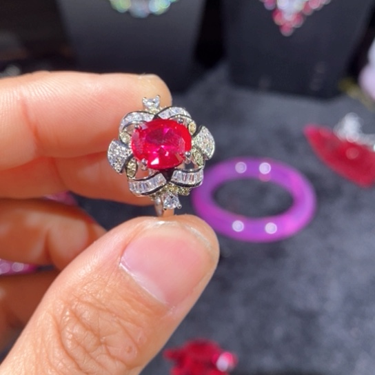 红宝石戒指银S925镶嵌