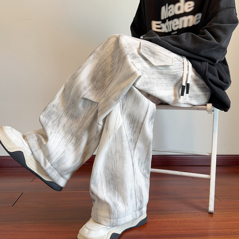 秋冬季扎染休闲长裤男2025新款扎染宽松直筒裤子男帅气阔腿运动裤