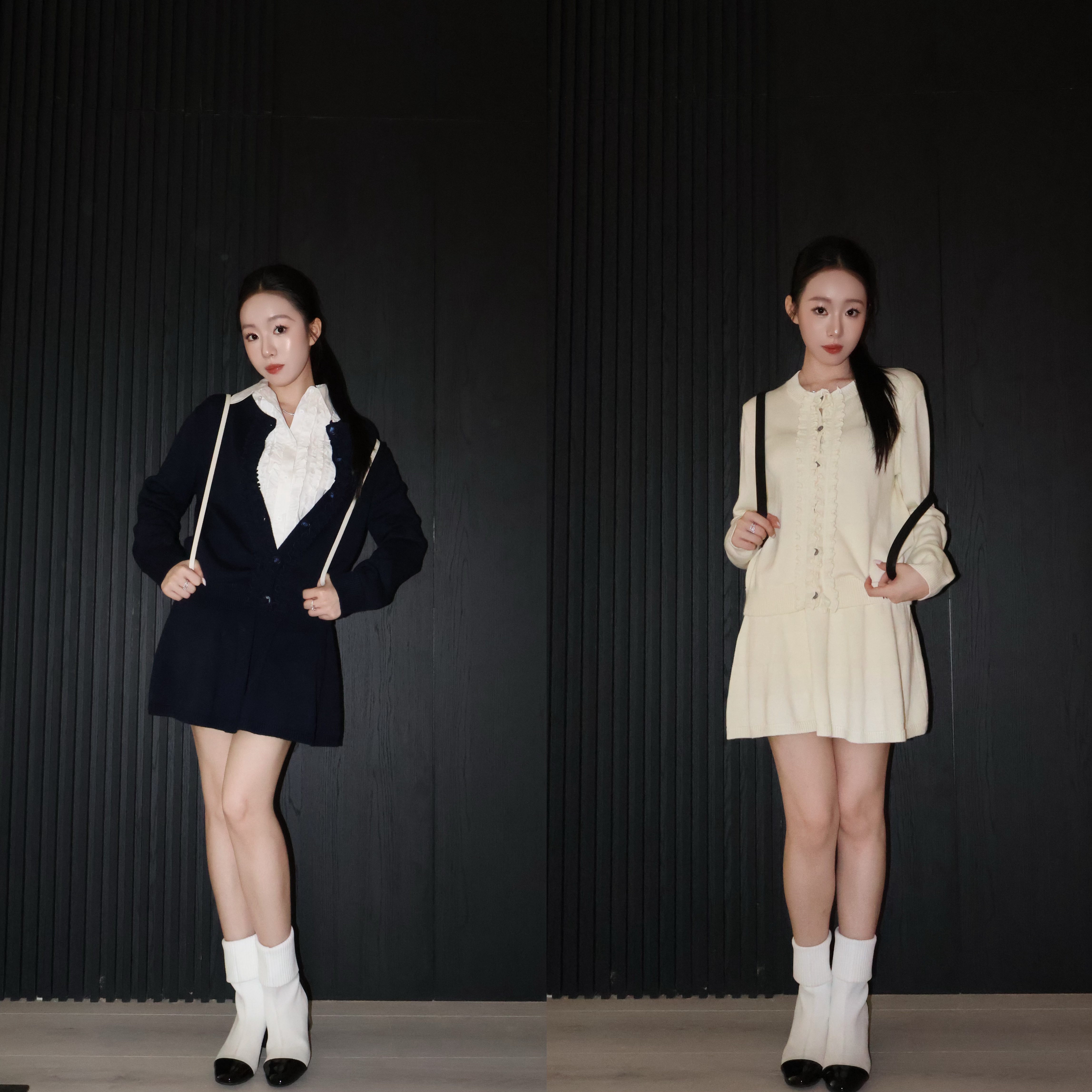 伙伴伙伴FellowFellow【首尔恋人】法式温柔风木耳边针织开衫套装