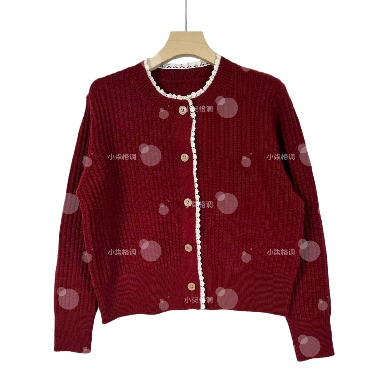 小柒格调0077针织开衫花边设计百搭气质冬款上衣