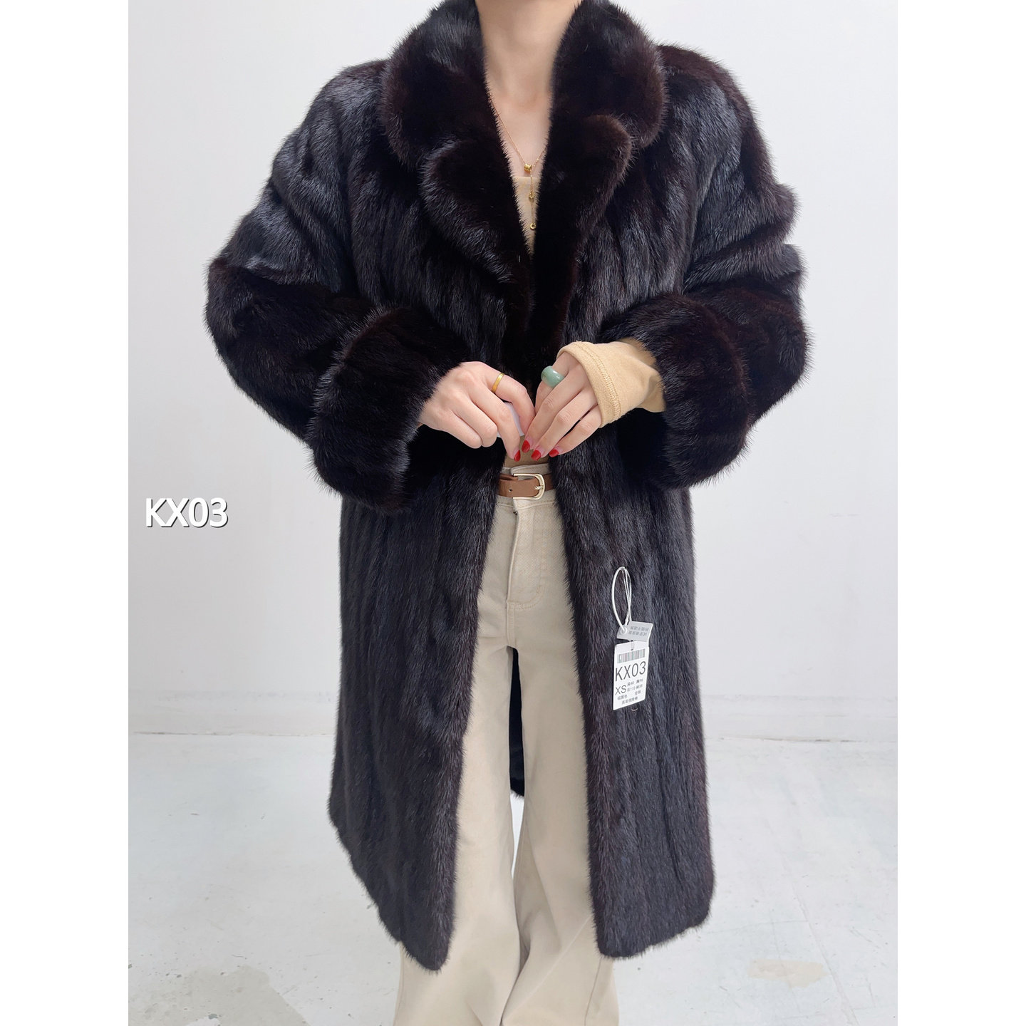 【KX03】S 棕黑色长款全抽水貂女（肩40胸100衣97袖59）46003