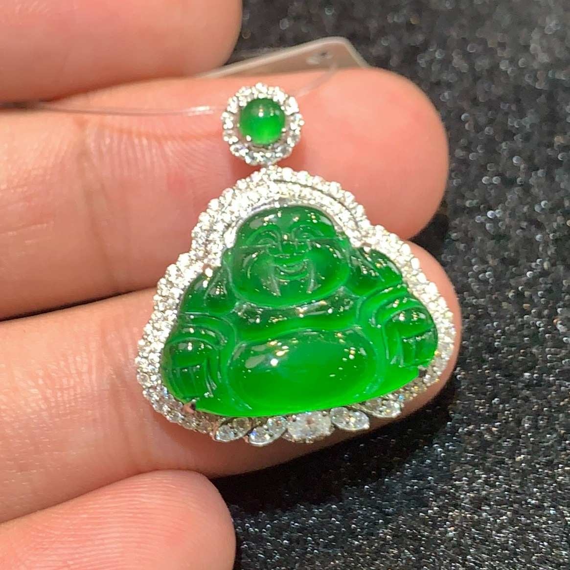 18K金镶嵌天然A货翡翠佛公吊坠多样性发其一不含链4气质时尚绿色