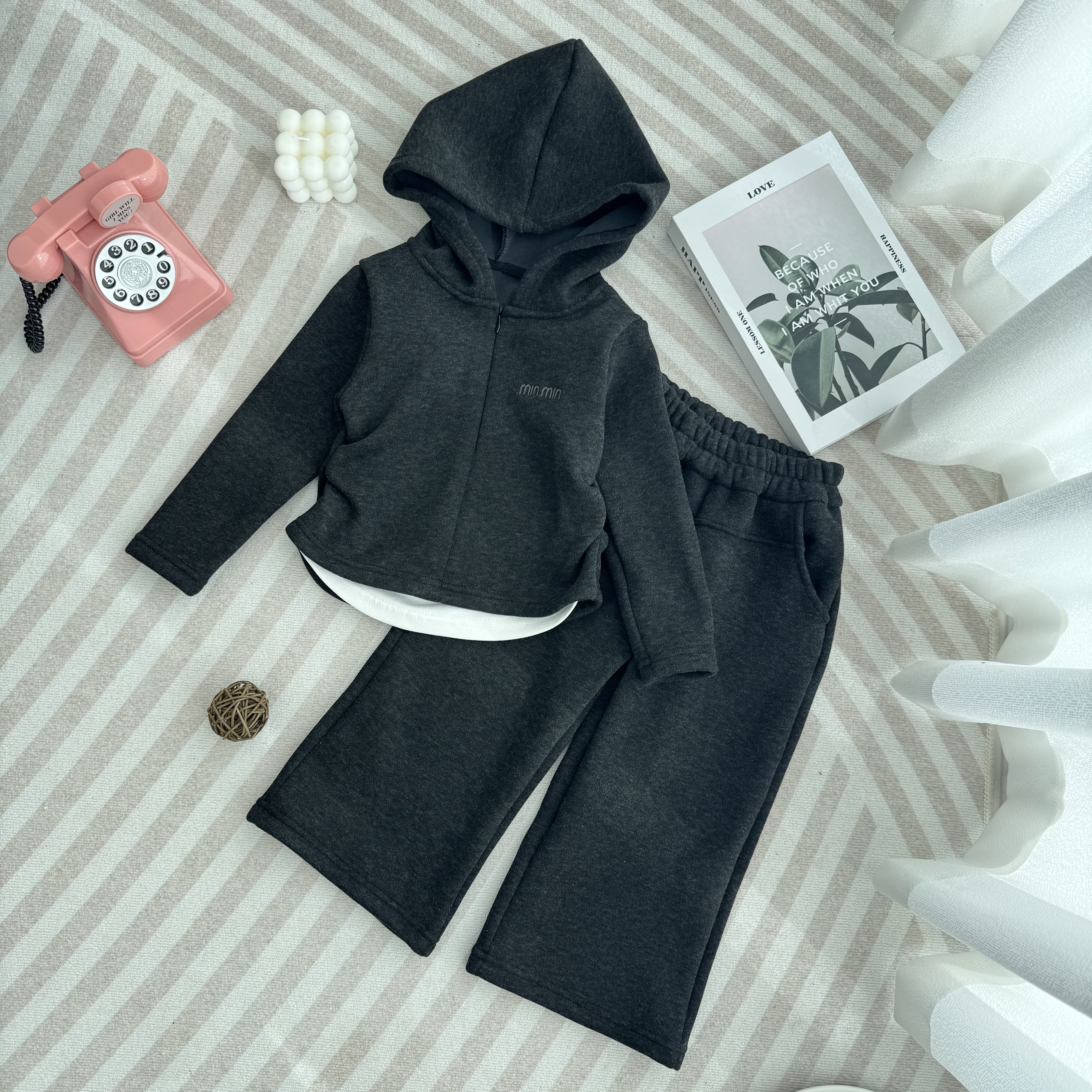 儿童法式纯色女秋款加绒款套装女童韩版童装卫衣时尚MXT58028