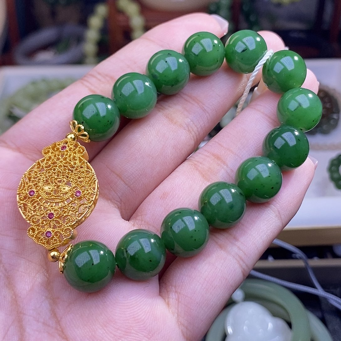 和田玉清货价碧玉手串12mm未镶嵌