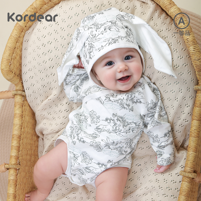 考拉蒂尔婴儿满月休闲风宝宝纯棉爬爬服春秋长袖哈衣婴童新生儿