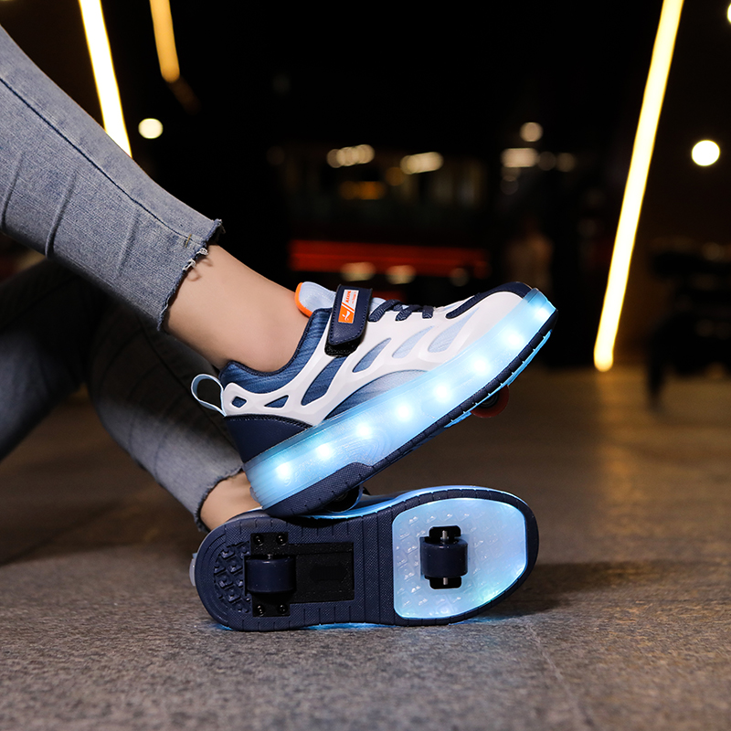 夜光鞋透气男四轮运动鞋暴走鞋女童宝宝发光鞋中小学生双轮溜冰鞋
