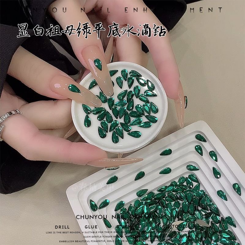 小红书同款八角钻祖母绿水滴钻深绿色美甲异形钻指甲钻配diy饰钻