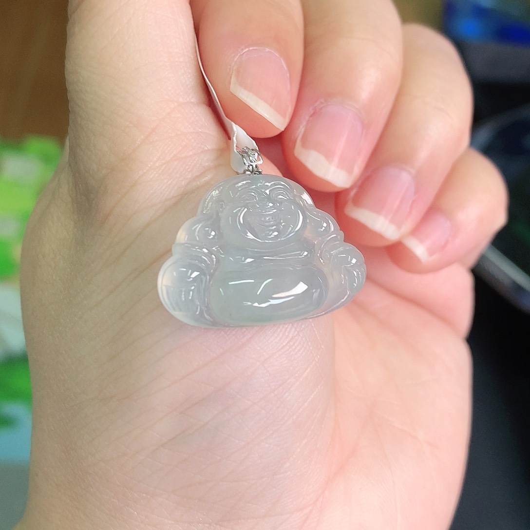 翡翠颈饰18K金镶嵌冰胶蓝佛公19*28*4.8