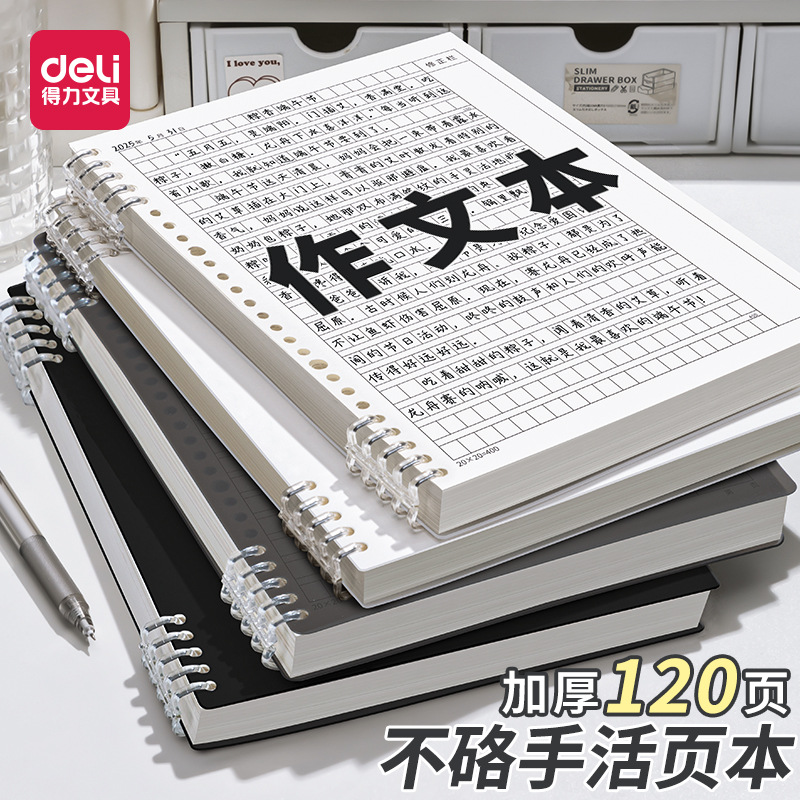 得力活页作文本b5格带批注作文纸初中生小学生方格带修正栏摘抄
