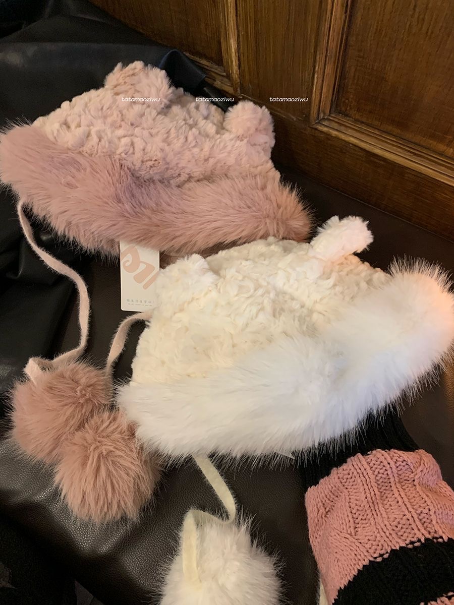 新号开播  冬季帽子毛茸茸时尚日系百搭加绒加厚