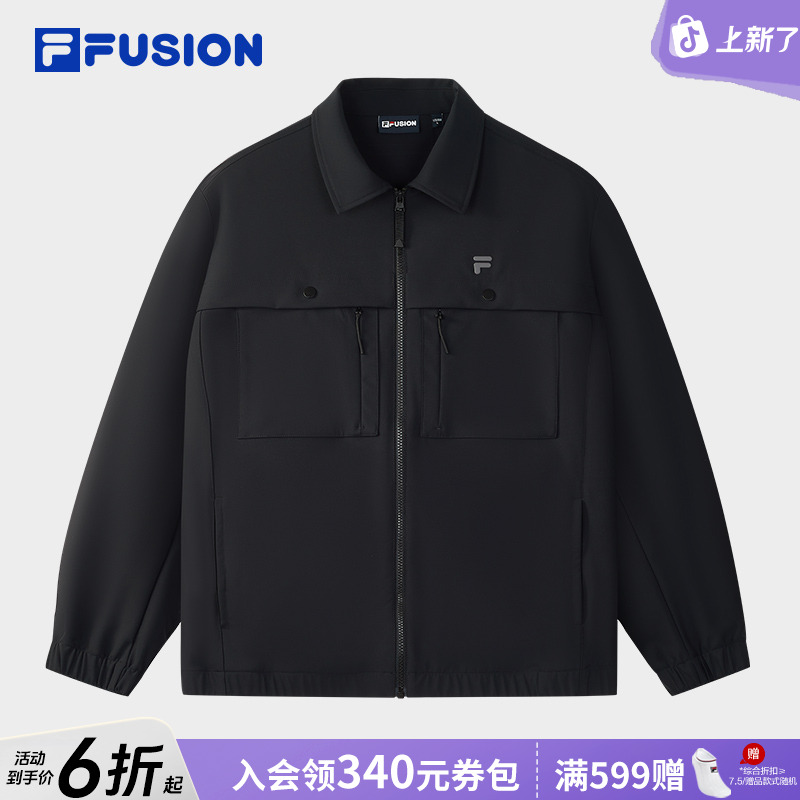 FILA斐乐潮牌25年男款长袖翻领简约运动休闲梭织外套T11M545701F