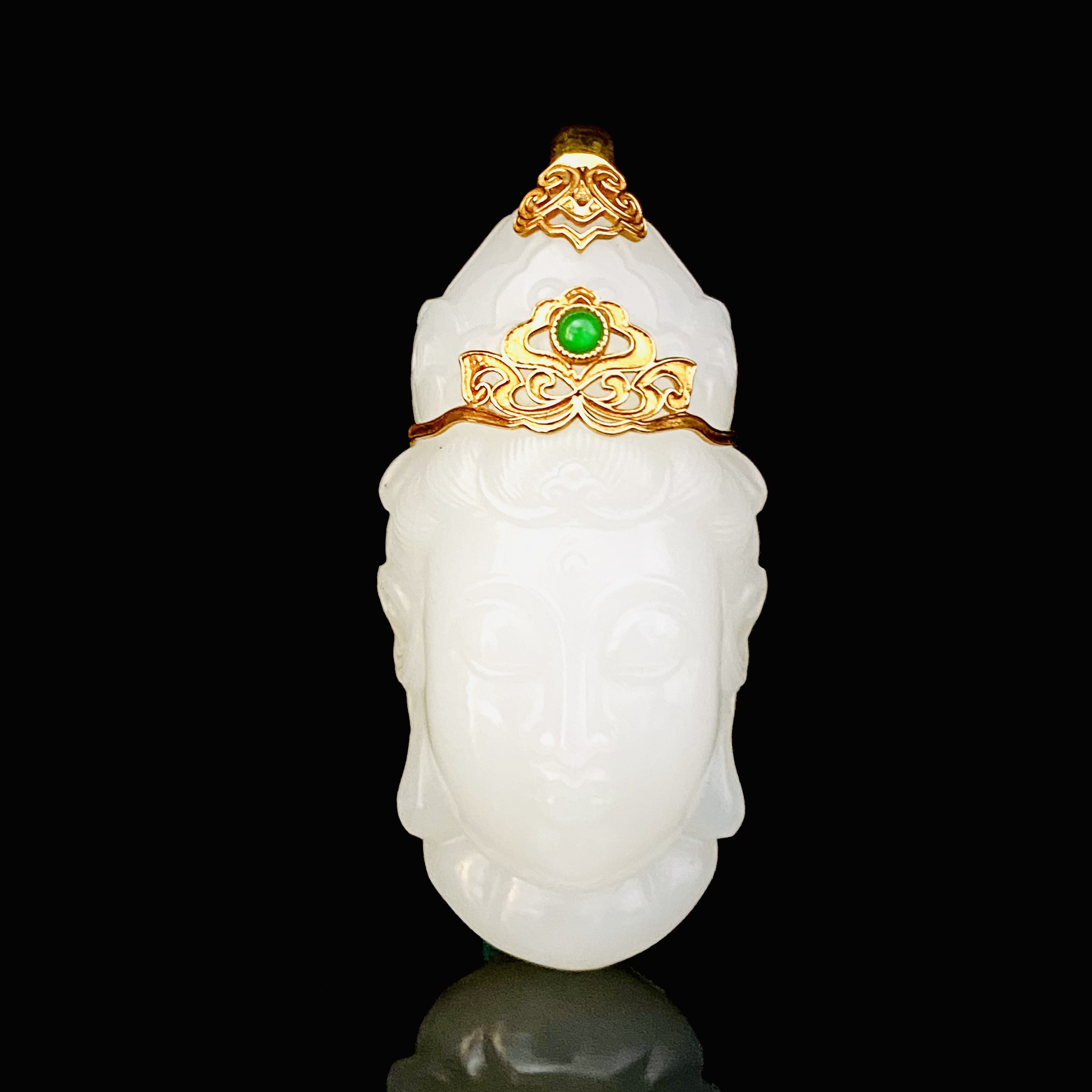 【颜选珠宝】收藏级高品质18K金镶嵌羊脂白玉观音吊坠 裸石44＊22＊21