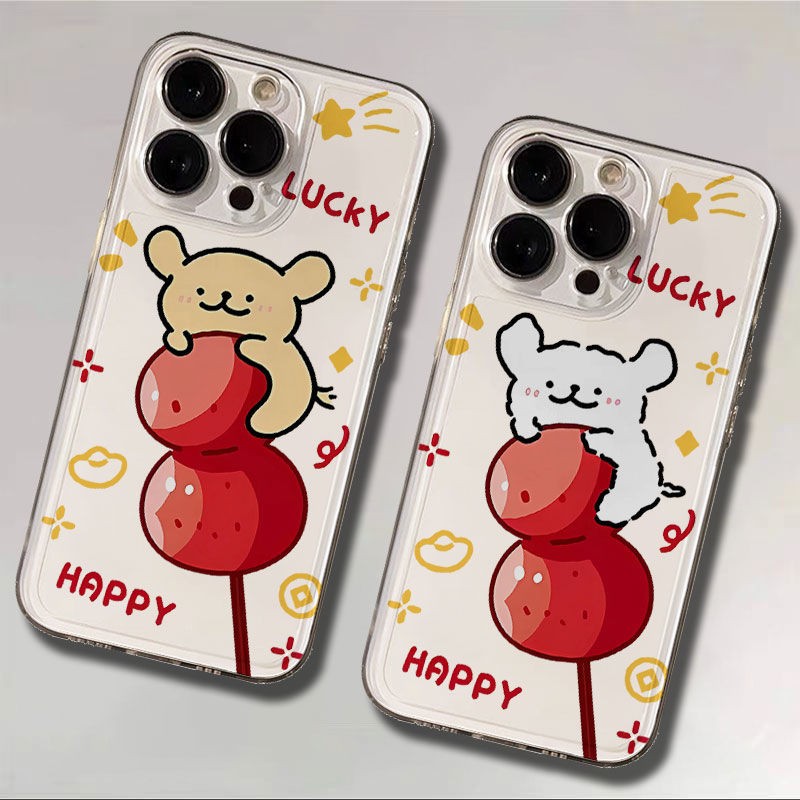 糖葫芦线条小狗情侣太空壳适用于苹果16pro/15/14软8/7p喜庆13/12