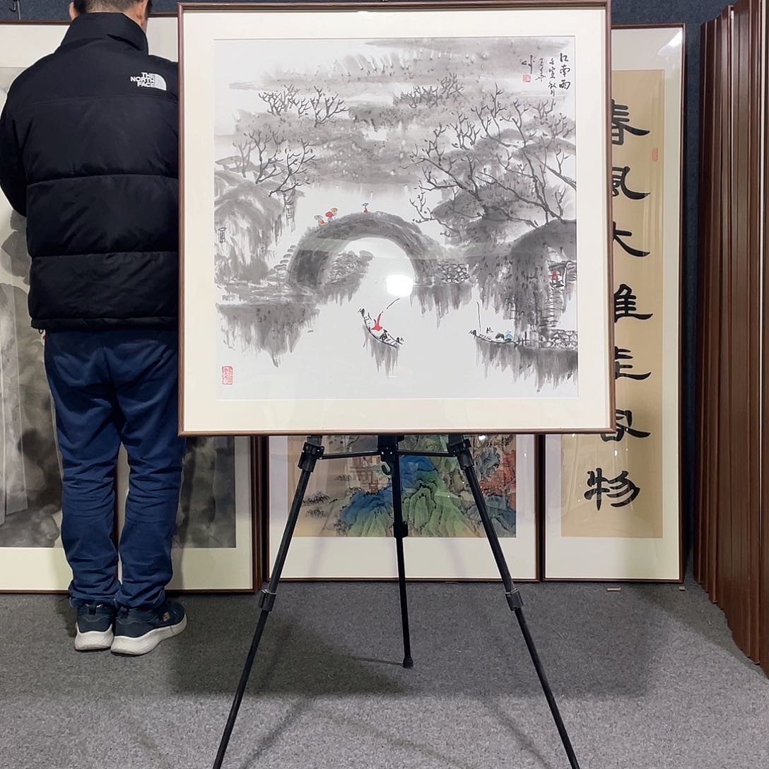 国画手绘画作品带框