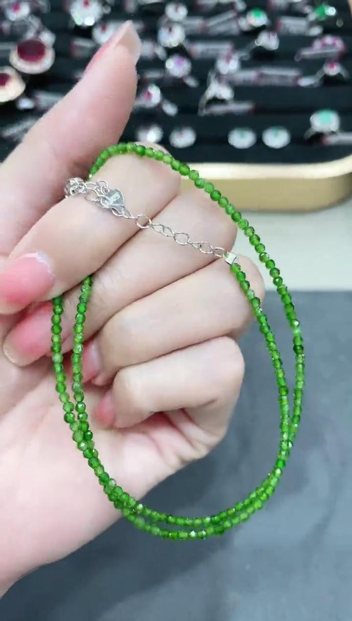 S925银镶嵌透辉石项链777