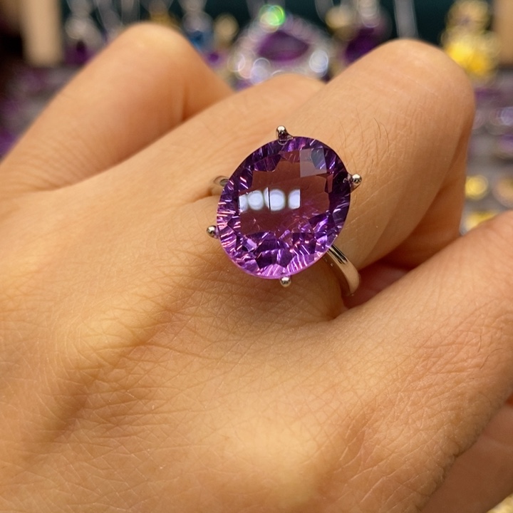 水晶戒指银S925镶嵌天然水晶戒指