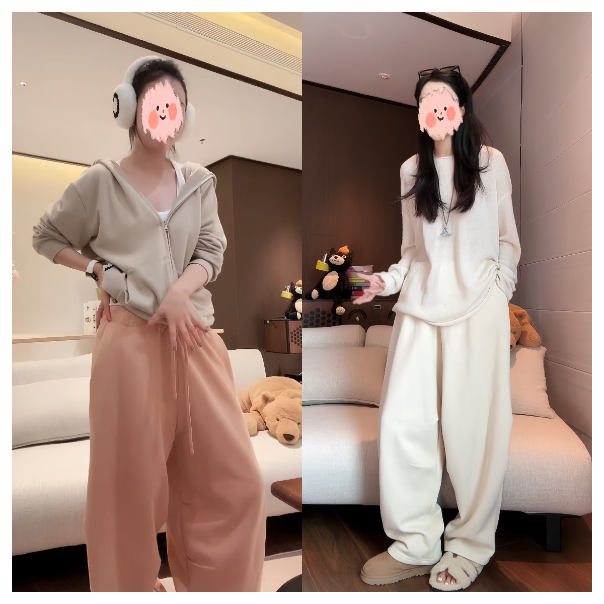 软糯加绒立体剪裁宽松哈伦休纯色挺阔松紧腰阔腿卫裤