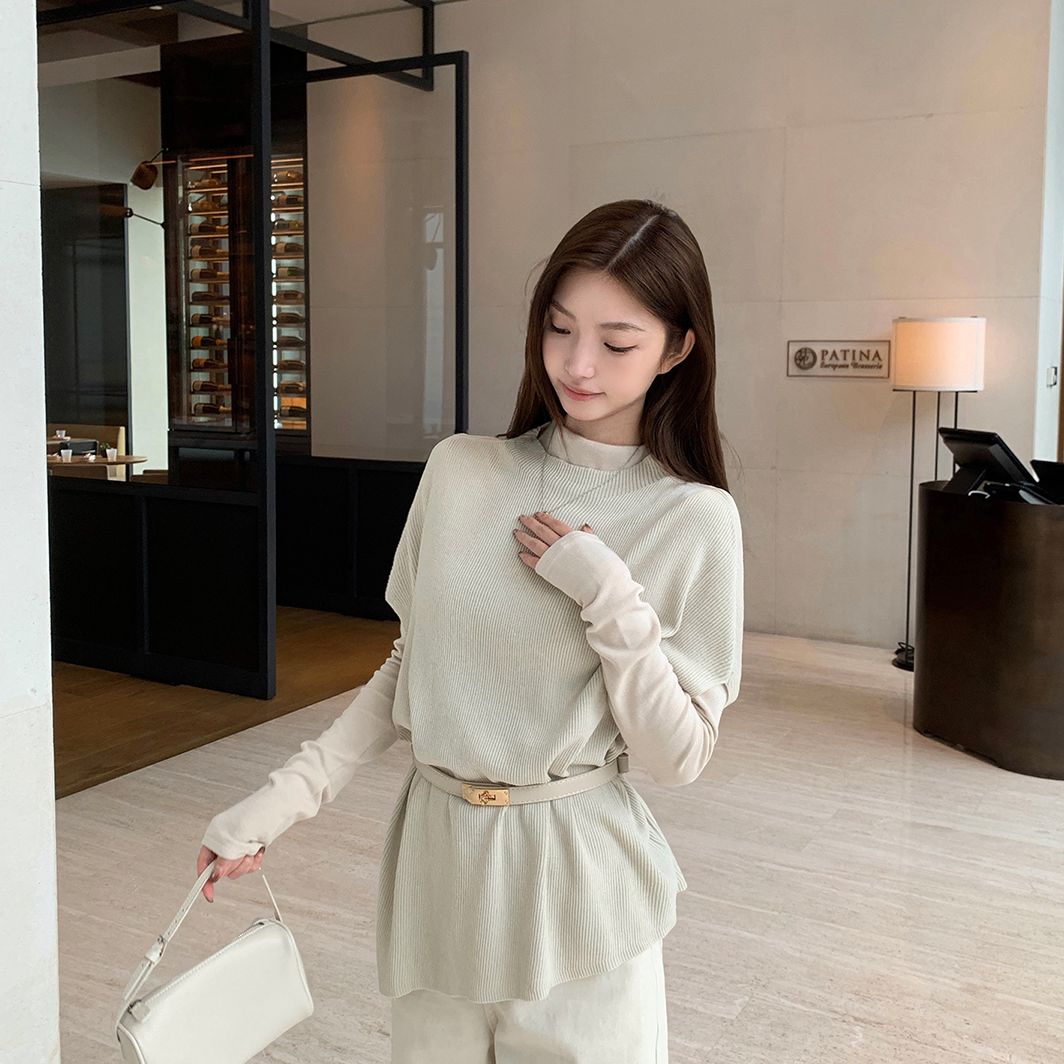 不冷BULENG   天丝亚麻针织毛衣罩衫显瘦上衣