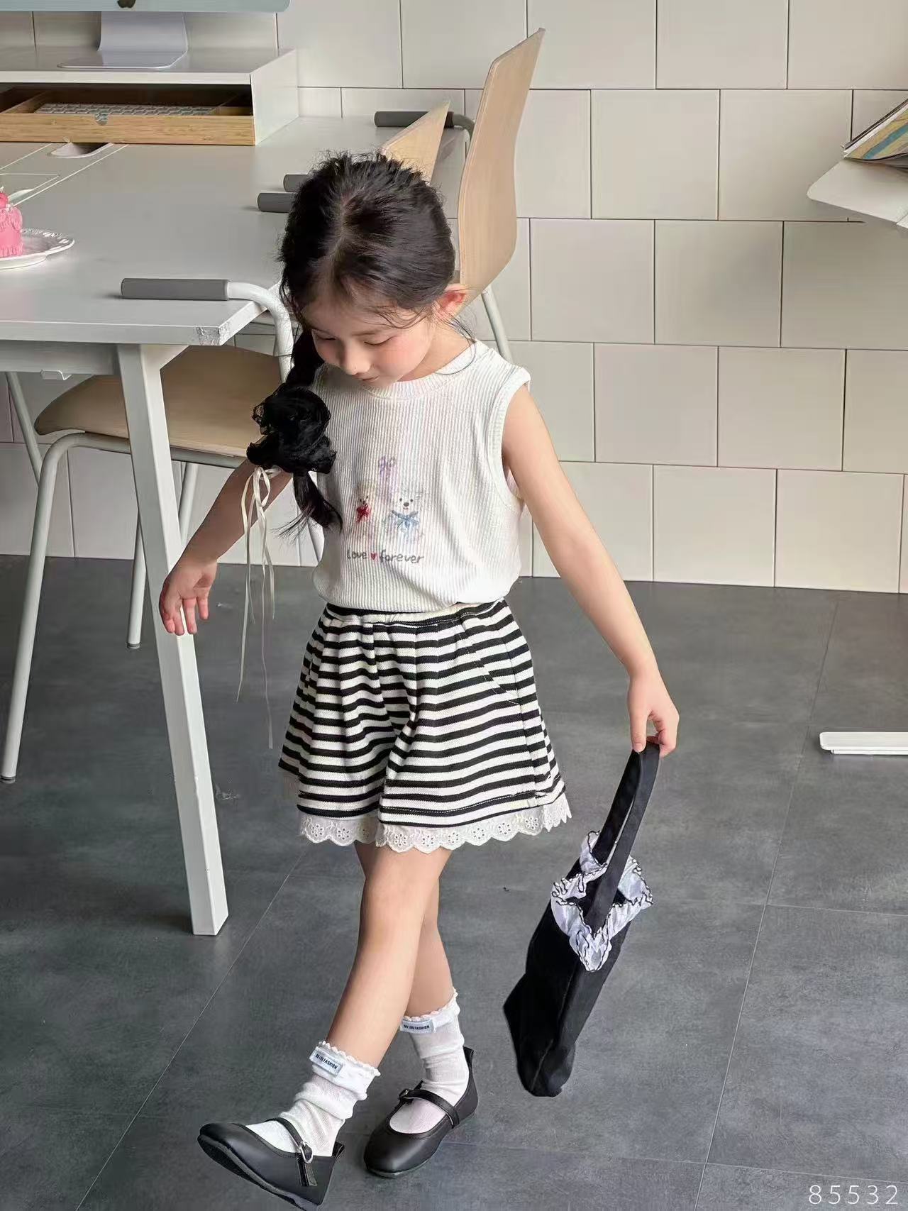 女童韩版夏款花边条纹百搭短裤