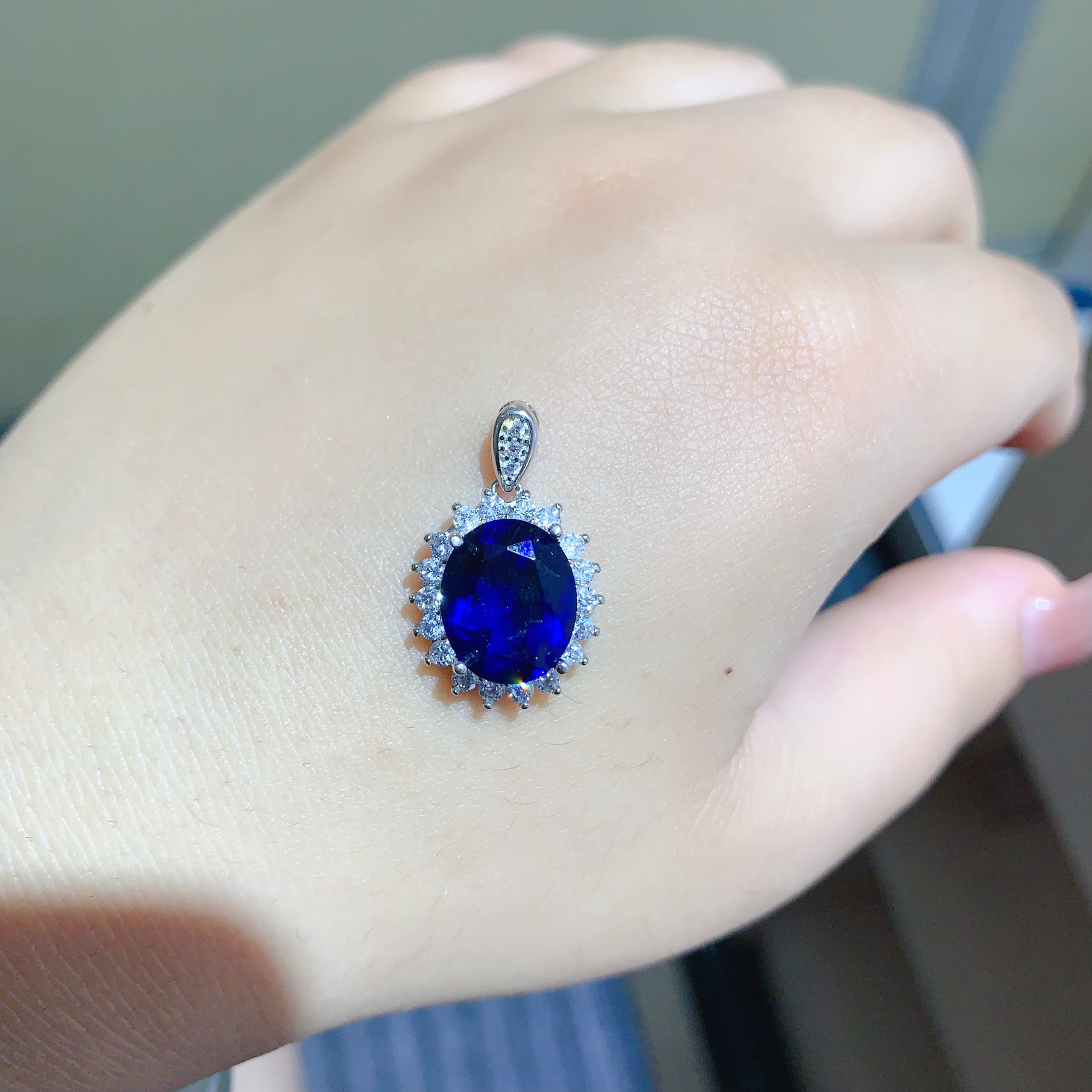 蓝宝石吊坠 s925银