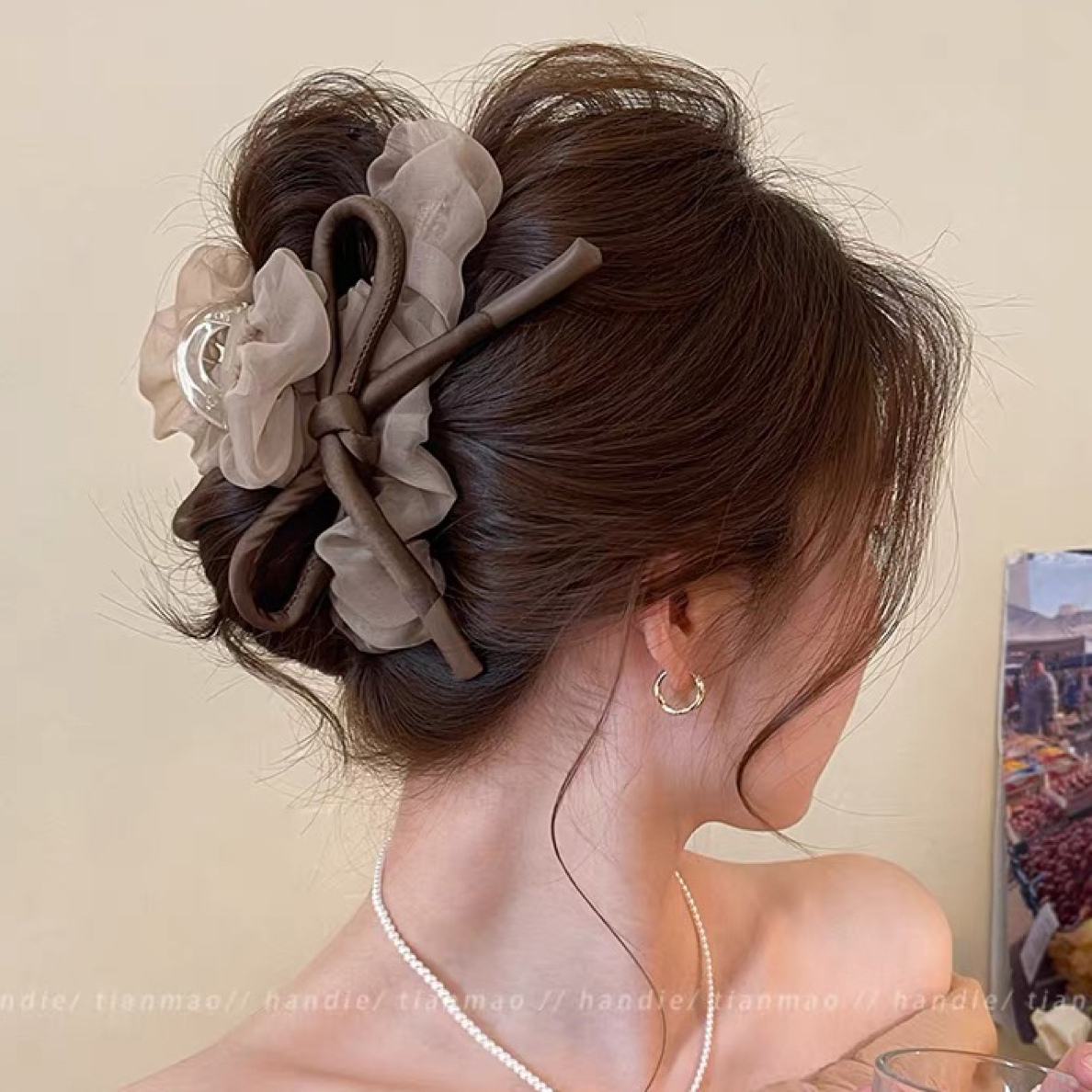 191-200妙涵黑色泡泡蝴蝶结发饰高级感大号鲨鱼夹适合发量多